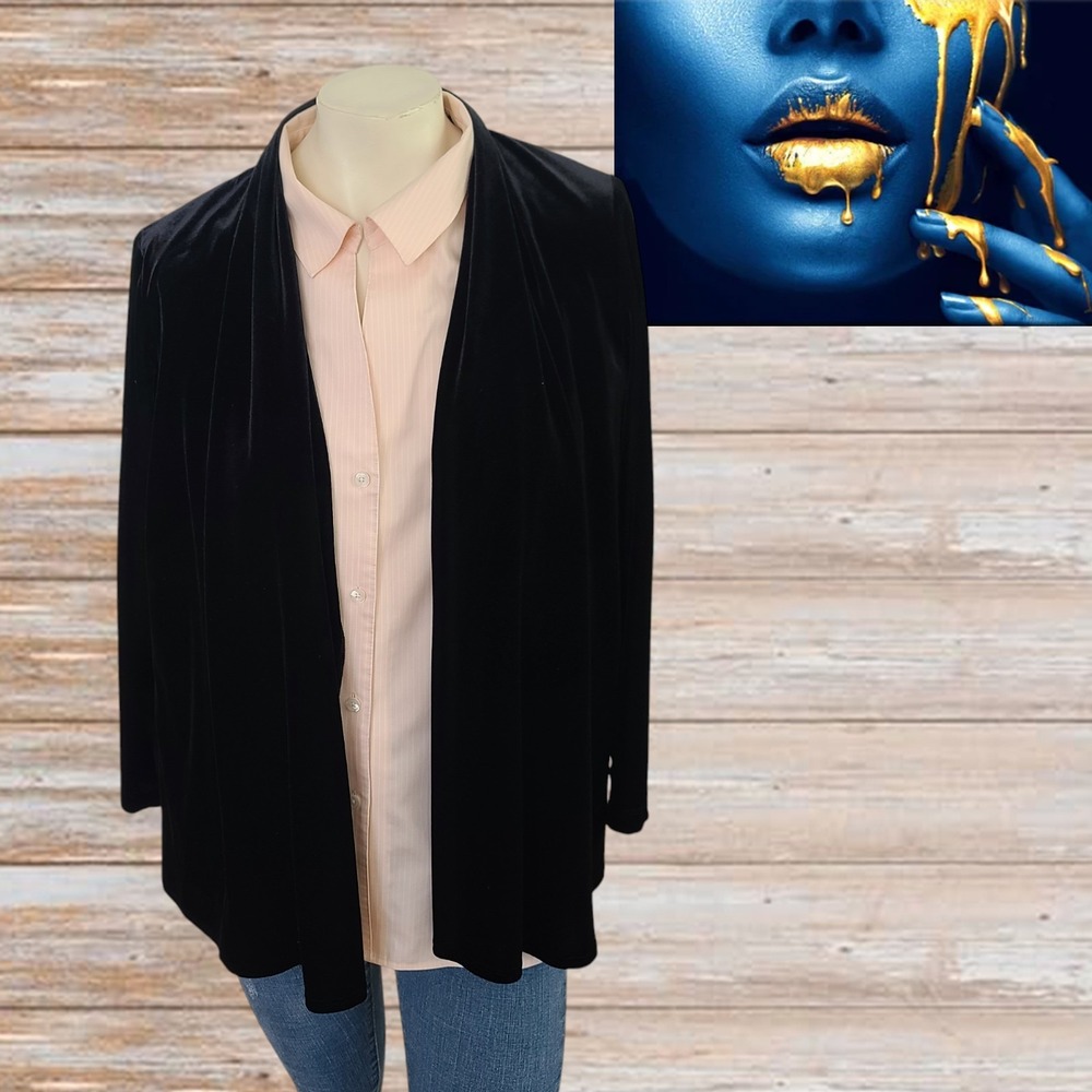 Vintage Teddi Evening Black Velour Open Cardigan Jacket‎ Sz 8P